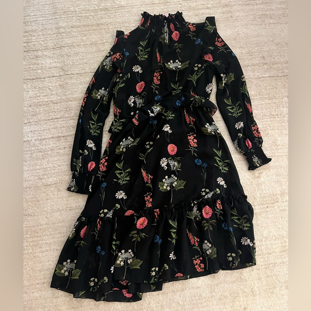 Red baker floral turtleneck dress